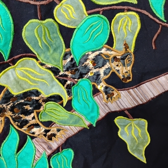 NWT Vintage Allure Embroidered Jungle Scene Jacket L Heathery Black Cotton Artsy - Picture 3 of 9